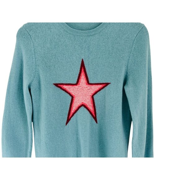 WoolOvers Mint Green Wool Sweater With Pink & Red Star Embroidery - Picture 4 of 10